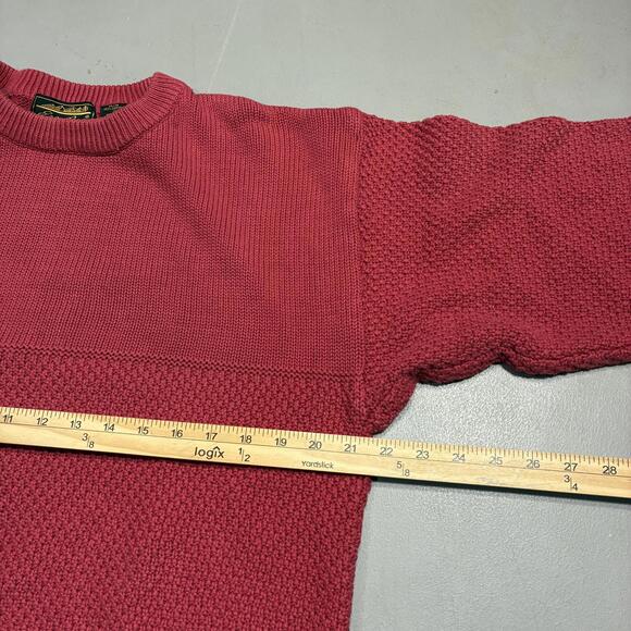 Vintage 90s Eddie Bauer Mens Contrast Waffle Knit Pullover Sweater Sz M Coral - Picture 6 of 8